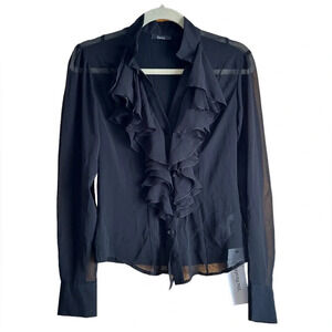 HANITA BLACK RUFFLE BLOUSE